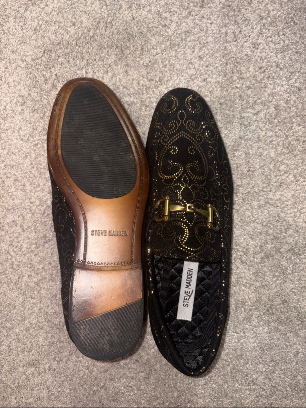 Steve Madden Black Loafers with Gold Studded Swirl Detail - Picture 3 of 5